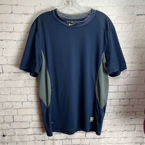 Nike pro combat Dri-fit short sleeve shirt navy blue and gray size large